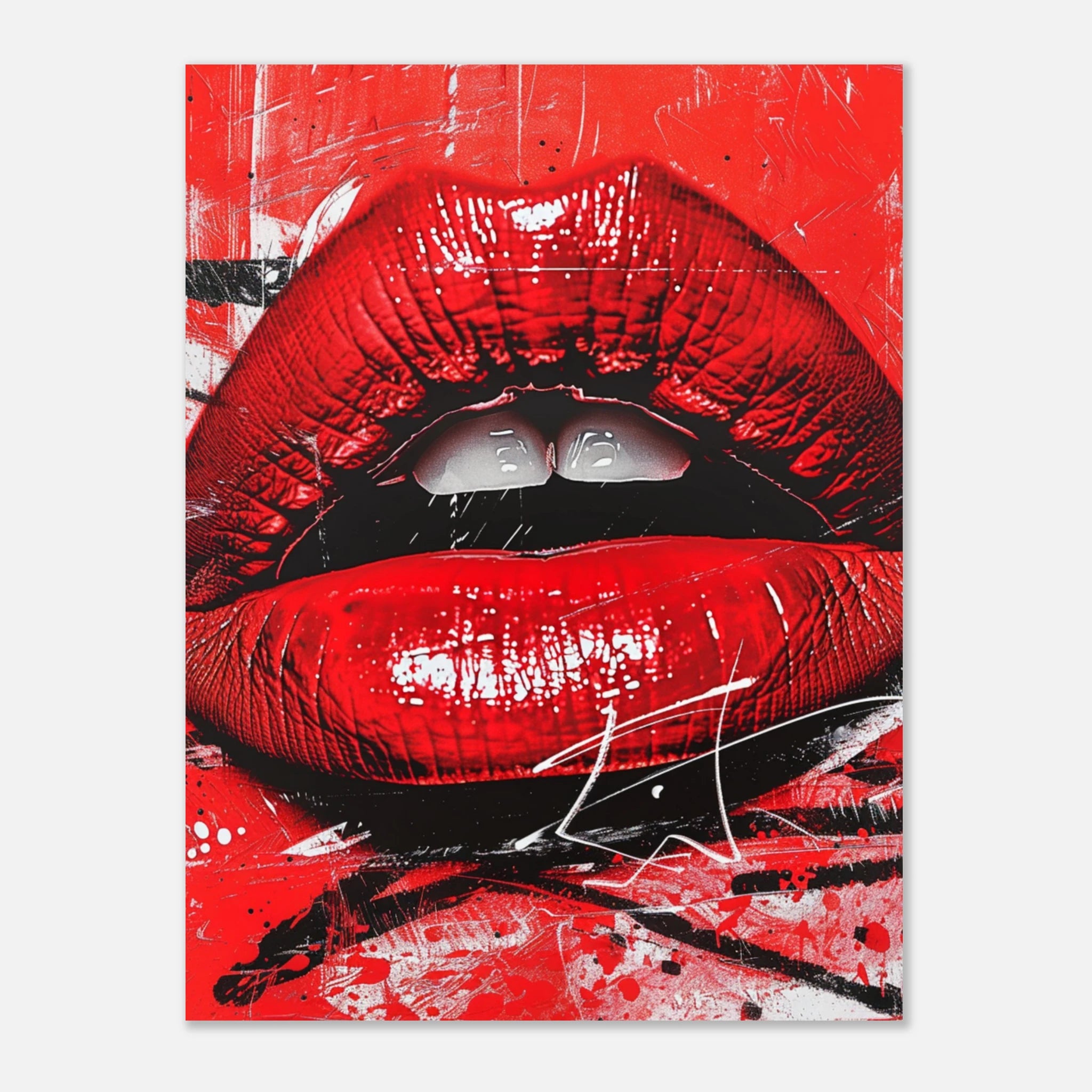„Loud Lips“ – Pop Art Kussmund trifft Chaos | Roter Statement-Print