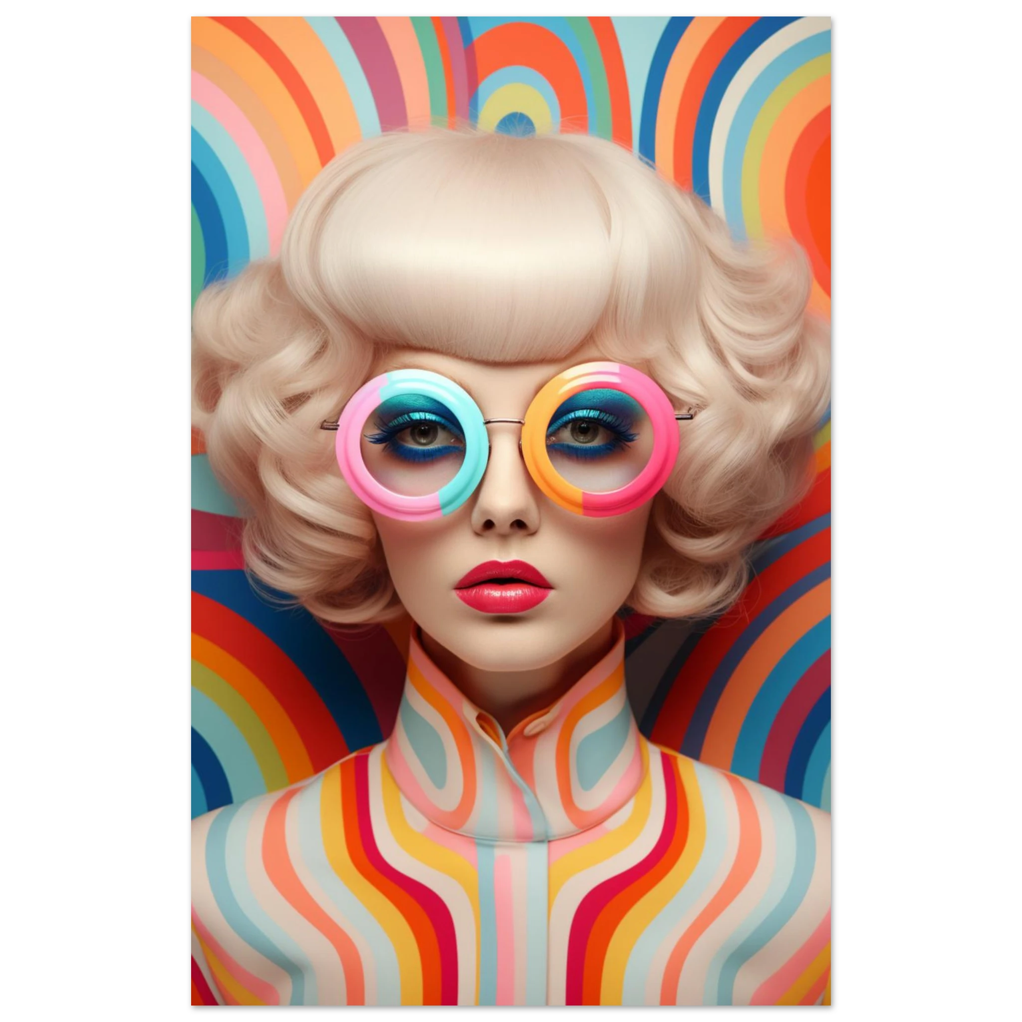Retro Rainbow Woman – Pop Art Fashion Poster mit 70s-Vibe