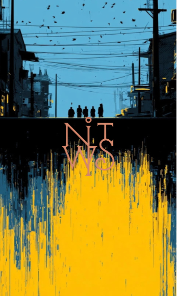 "Urban Decay & Electric Dreams: Eine Blau-Gelbe Symphonie" – Digitaler Kunstdruck