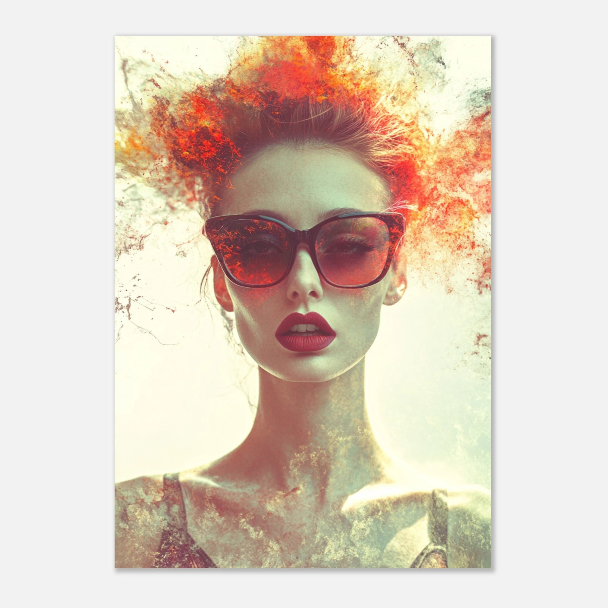 Explosive Eleganz – Kunstposter einer starken Frau mit Feuerhaar | NEW WOMAN IN THE SHOP