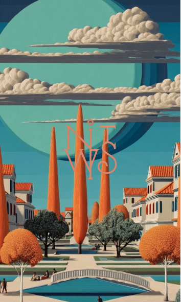 "Terra-Cotta Träume: Eine surreale Reise in Orange & Türkis" – Digitaler Kunstdruck