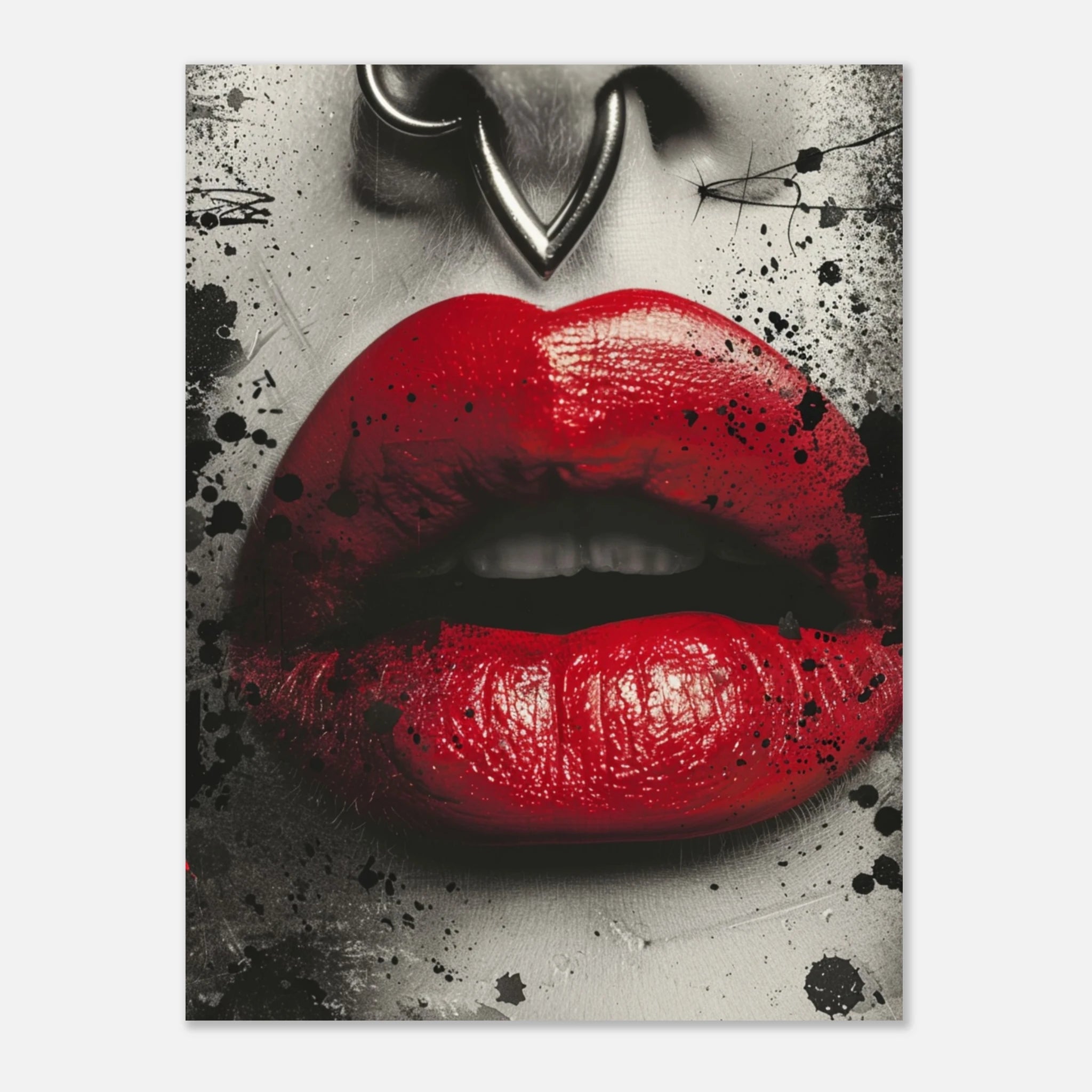 „Lip Art Explosion – Graffiti-Style Poster in Signalrot“