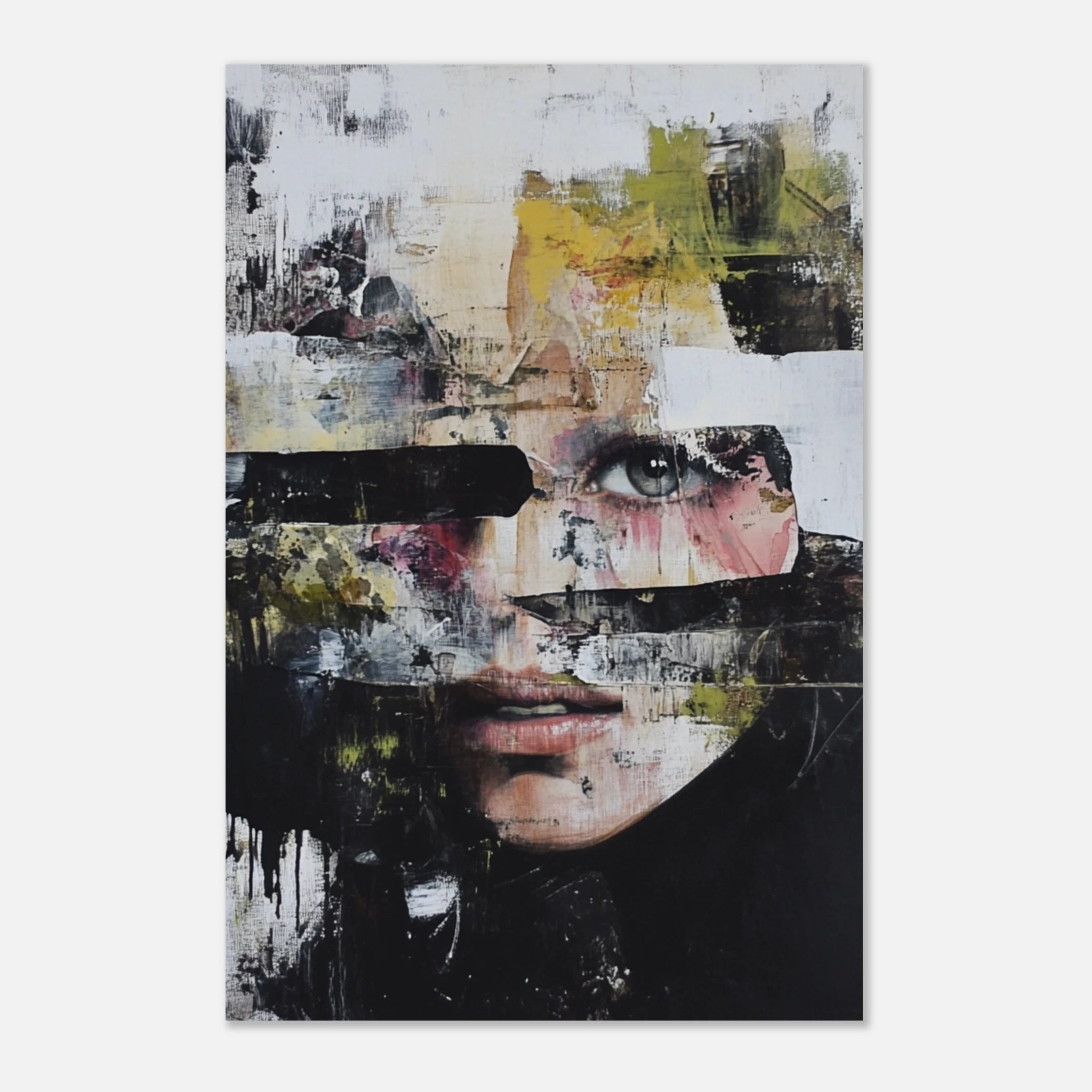 Wall art „Fragmented Beauty“ – Abstraktes Mixed-Media-Gesichtsposter