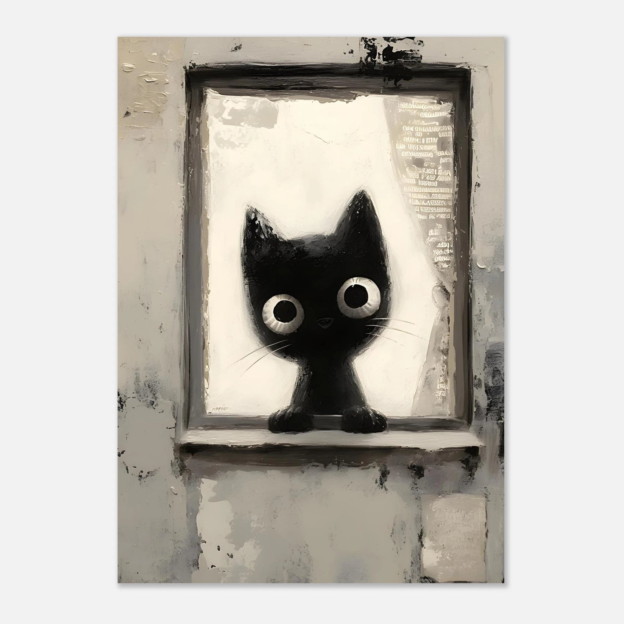 Curious Cat at the Window – Black and White Art