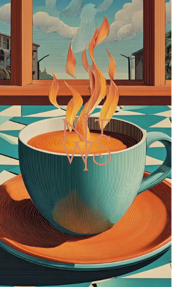 "Terra-Cotta Träume: Eine surreale Reise in Orange & Türkis" – Digitaler Kunstdruck