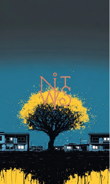 "Urban Decay & Electric Dreams: Eine Blau-Gelbe Symphonie" – Digitaler Kunstdruck