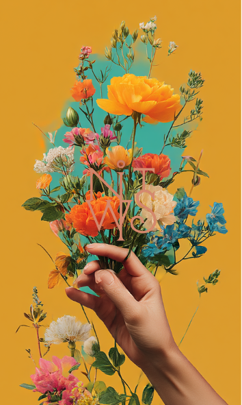 "FLORA FUTURA: Eine Symphonie in Orange & Blau" – Digitaler Kunstdruck