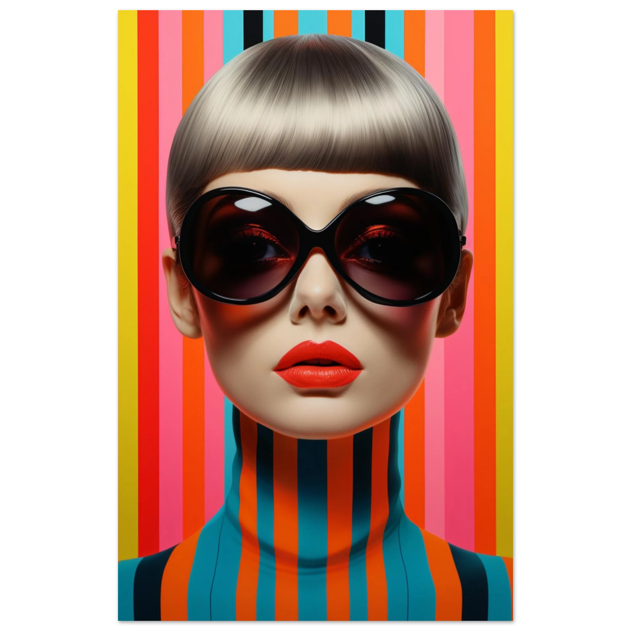Stripes & Shades – Queeres Popart-Portrait mit Sonnenbrille & Retro-Vibe