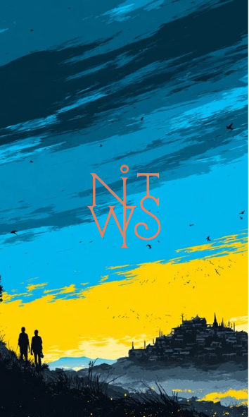 "Urban Decay & Electric Dreams: Eine Blau-Gelbe Symphonie" – Digitaler Kunstdruck