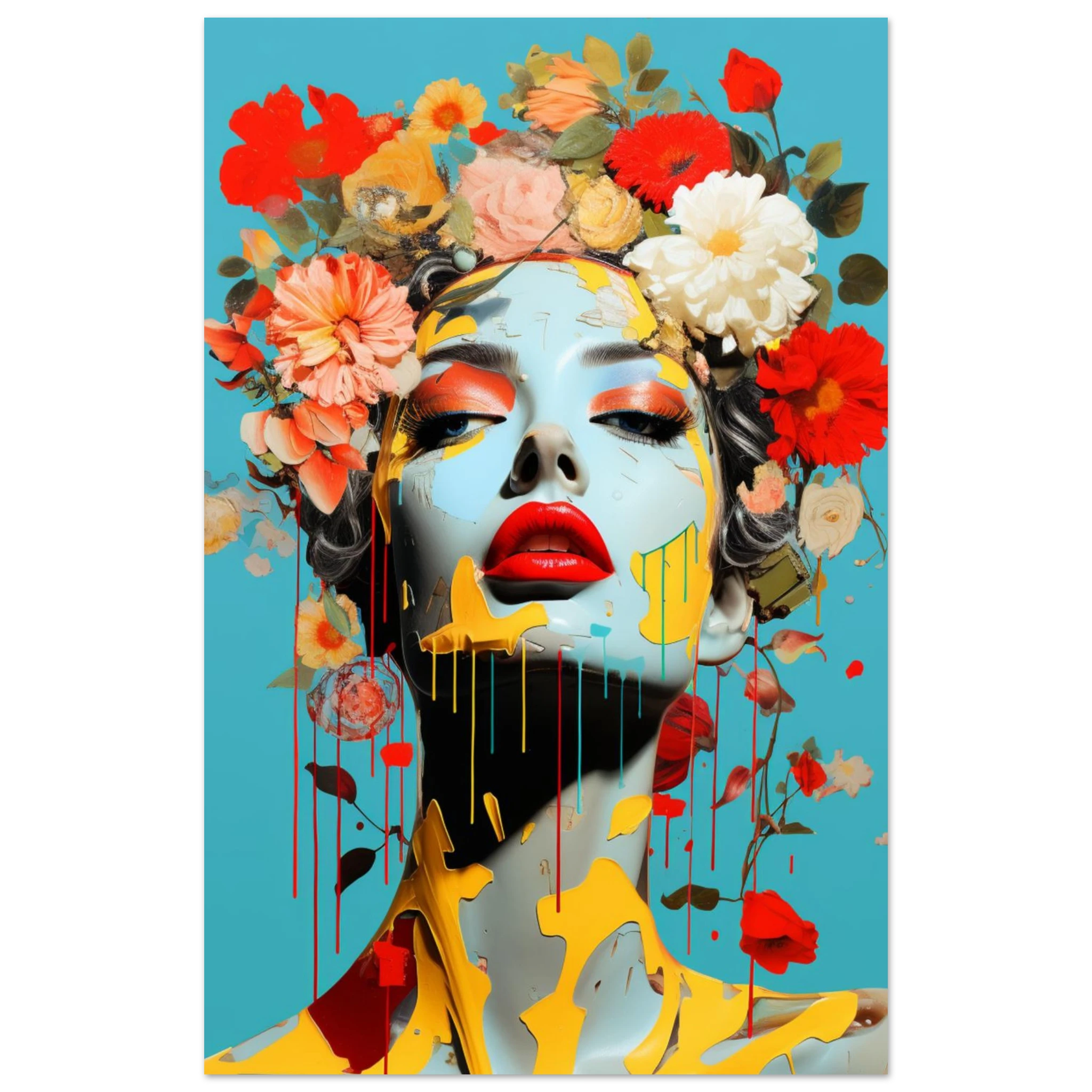 Drip Goddess – Queeres Art-Poster mit Blumenkrone & Farbexplosion