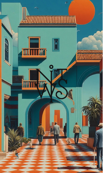 "Terra-Cotta Träume: Eine surreale Reise in Orange & Türkis" – Digitaler Kunstdruck