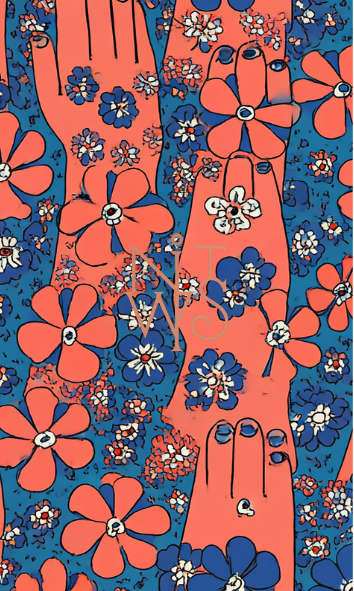 "FLORA FUTURA: Eine Symphonie in Orange & Blau" – Digitaler Kunstdruck