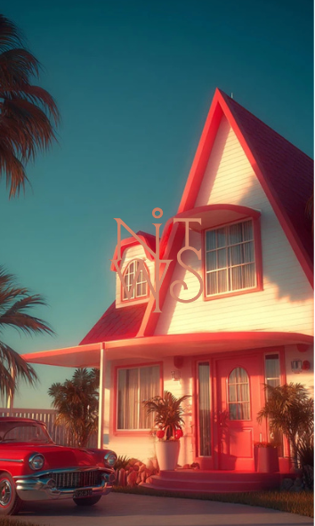 "Americana Dreamscapes: Eine Reise in Rot & Türkis" – Sofortiger Digitaler Kunstdruck