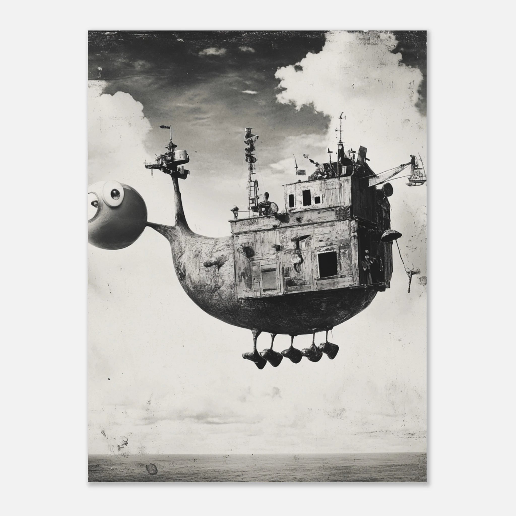 Fliegendes Zuhause der Absurdität – Surrealer Traum am Horizont