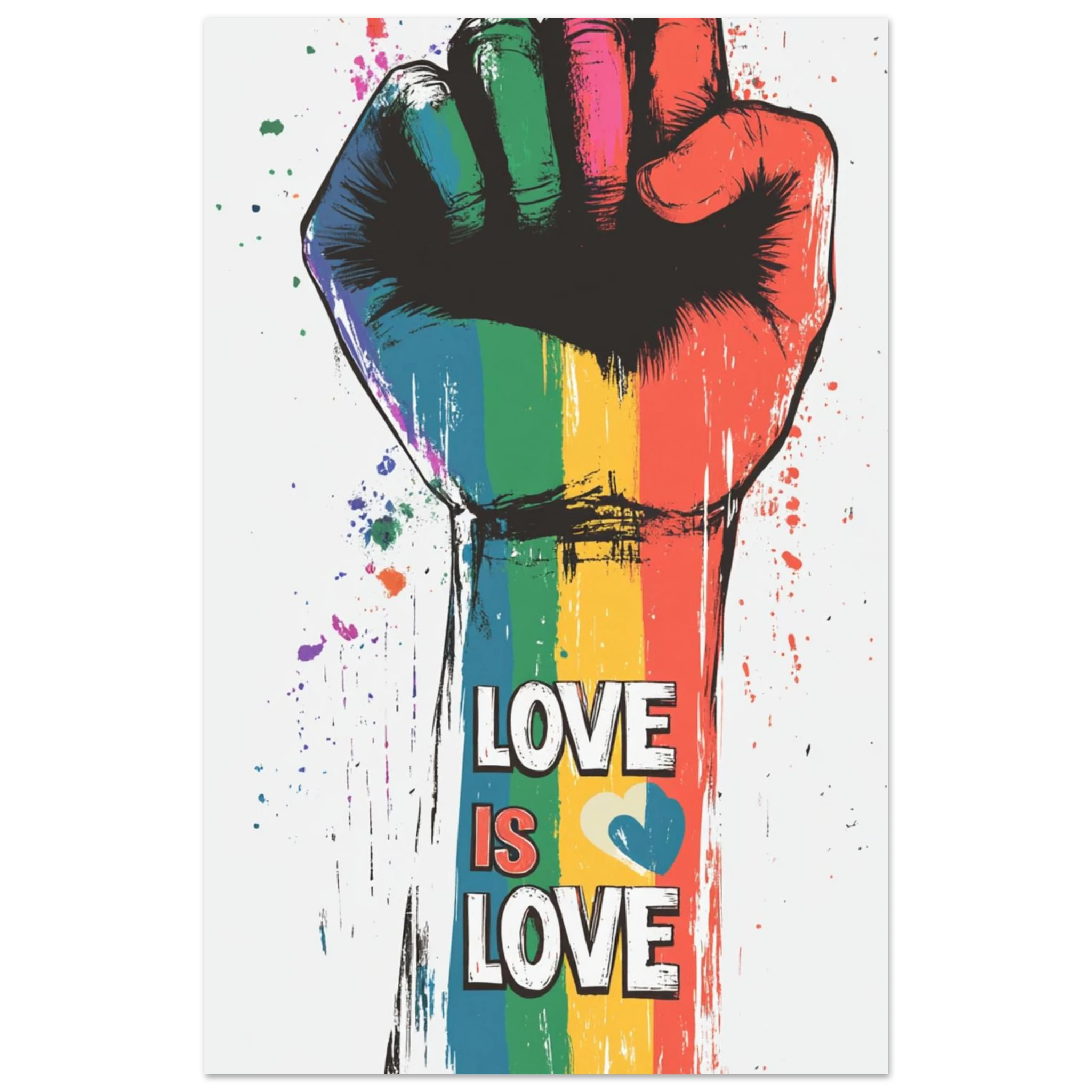 LOVE IS LOVE – Queeres Protestposter mit Faust & Regenbogen