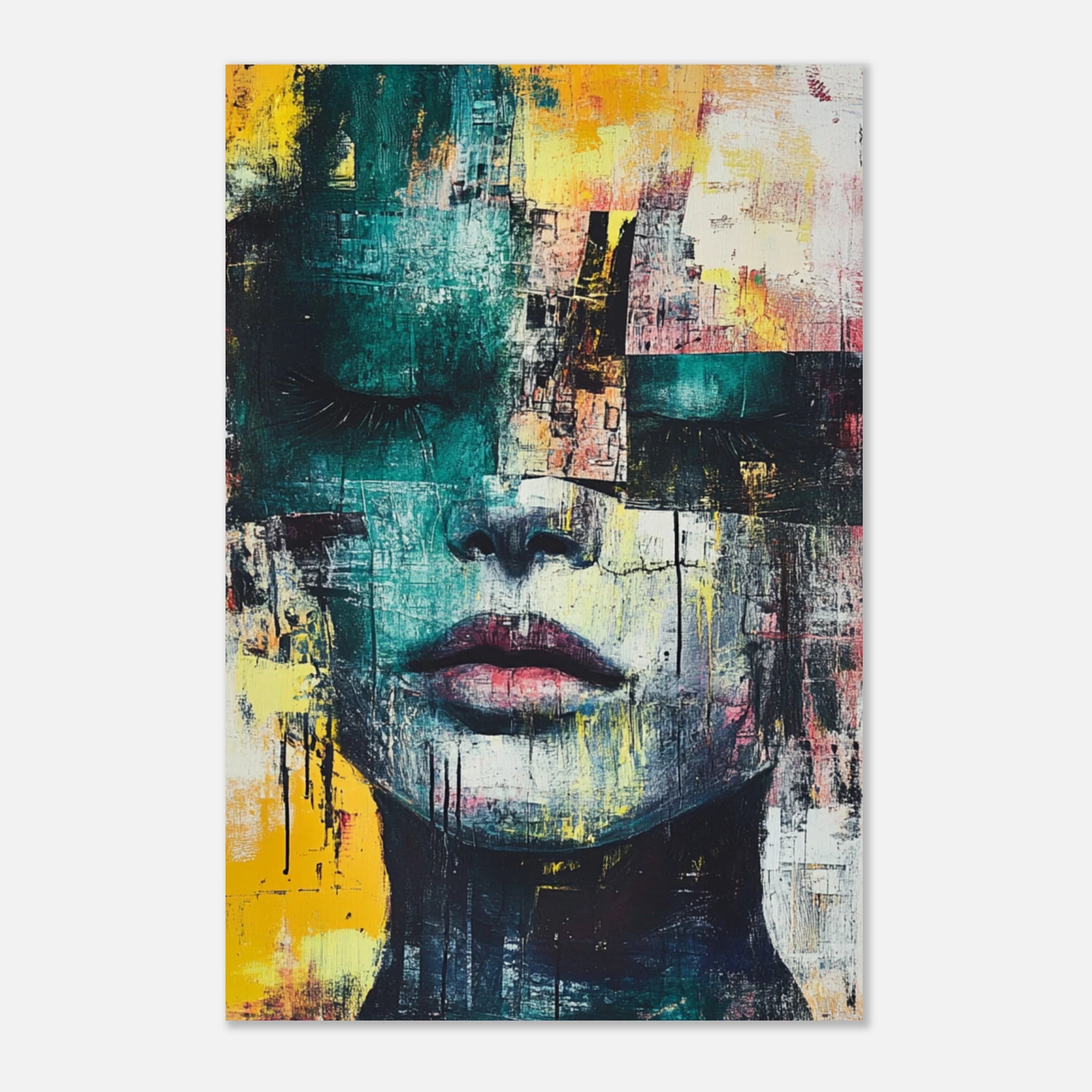 Farbflut der Stille – Abstraktes Frauenporträt in Mixed-Media-Optik