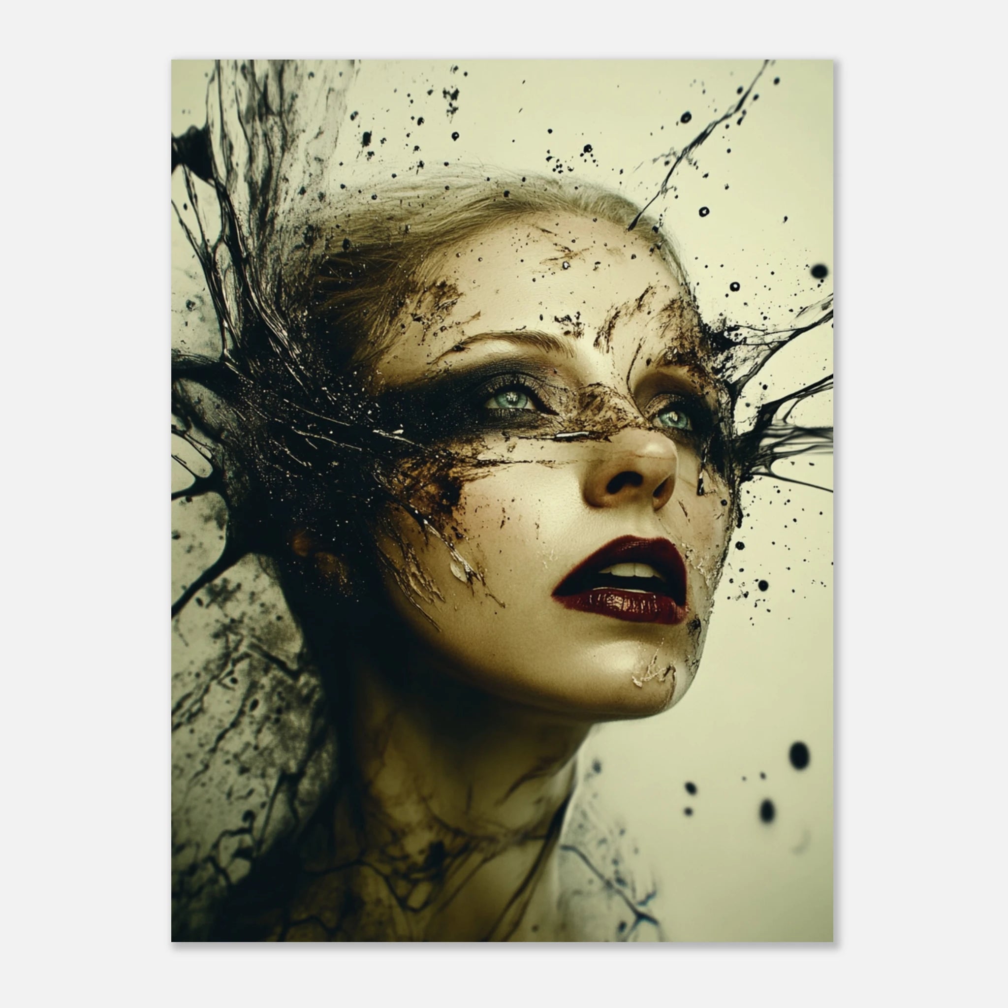 „Tintenexplosion der Emotionen“ – Ausdrucksstarke Portraitkunst mit dunklem Twist