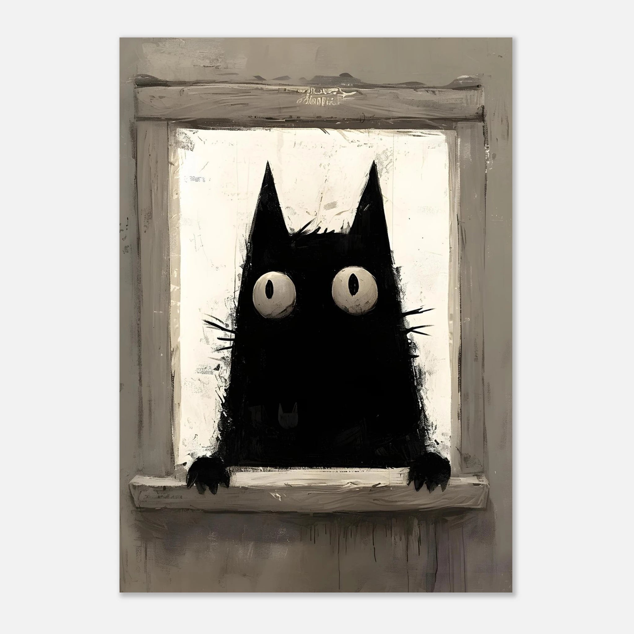 Gothic Cat at the Window – Black and White Art