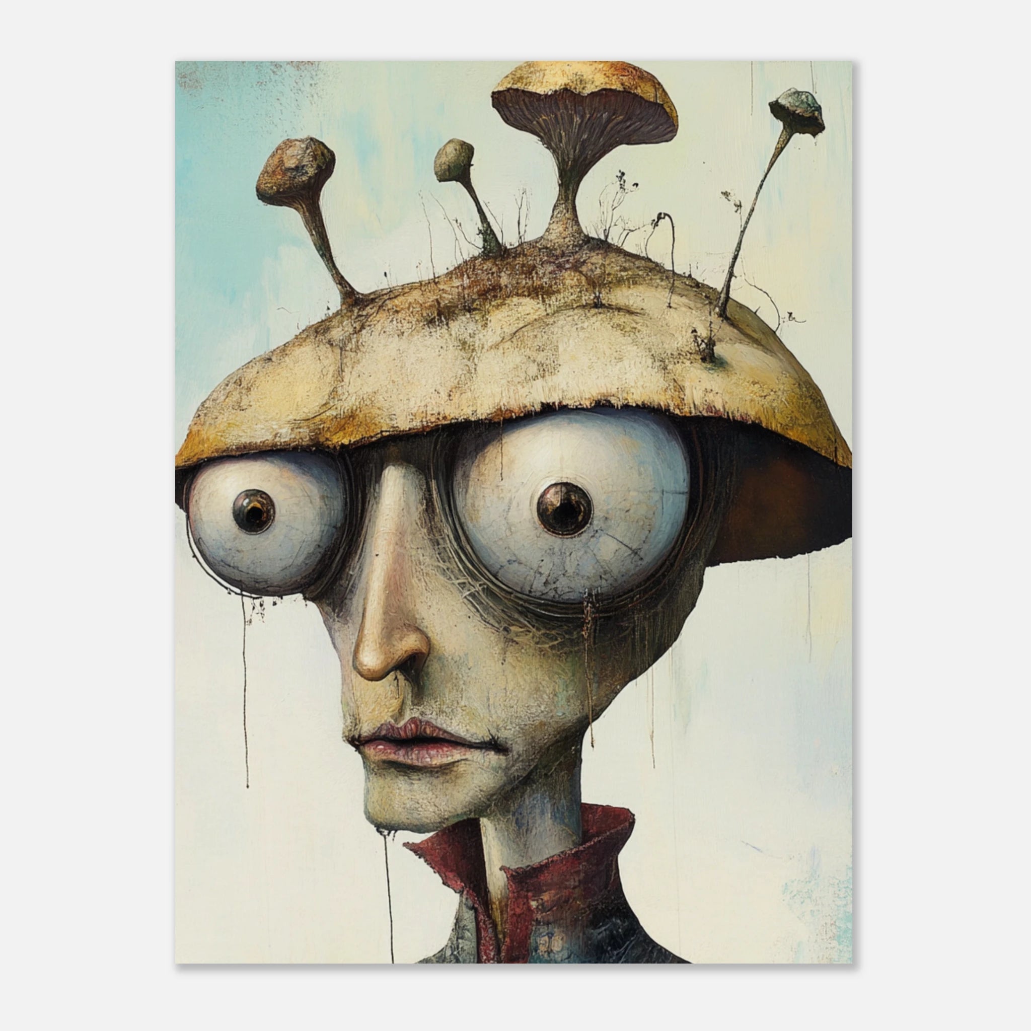 „Pilzvision“ – Surreales Kunstposter mit Pilz-Kopffigur