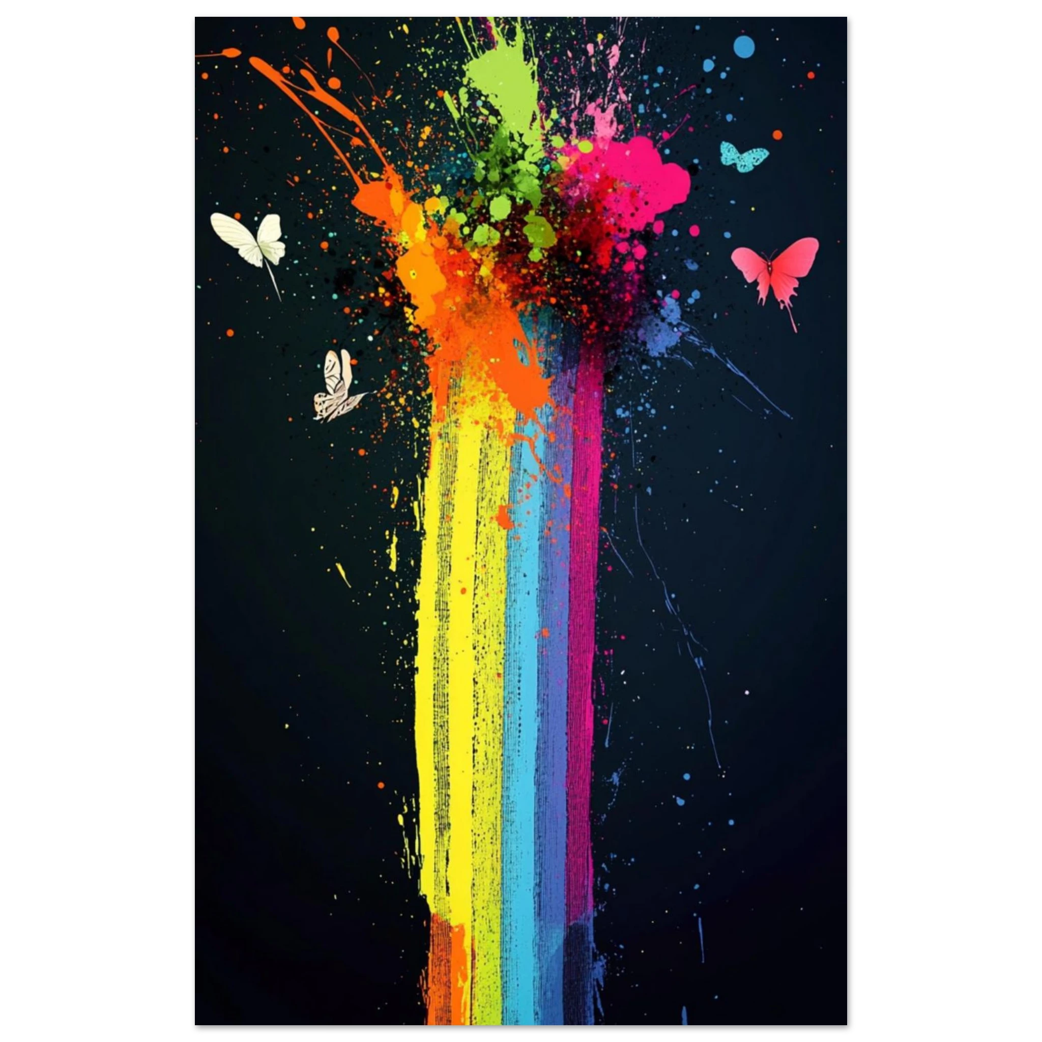 Rainbow Splash – Pride Art Print mit Farbexplosion & Schmetterlingen