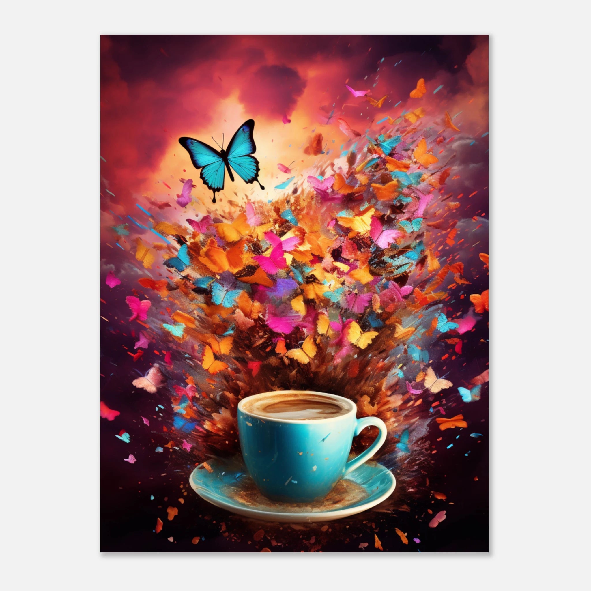 Butterfly Bloom – Farbenexplosion aus der Tasse | Surreale Kunst